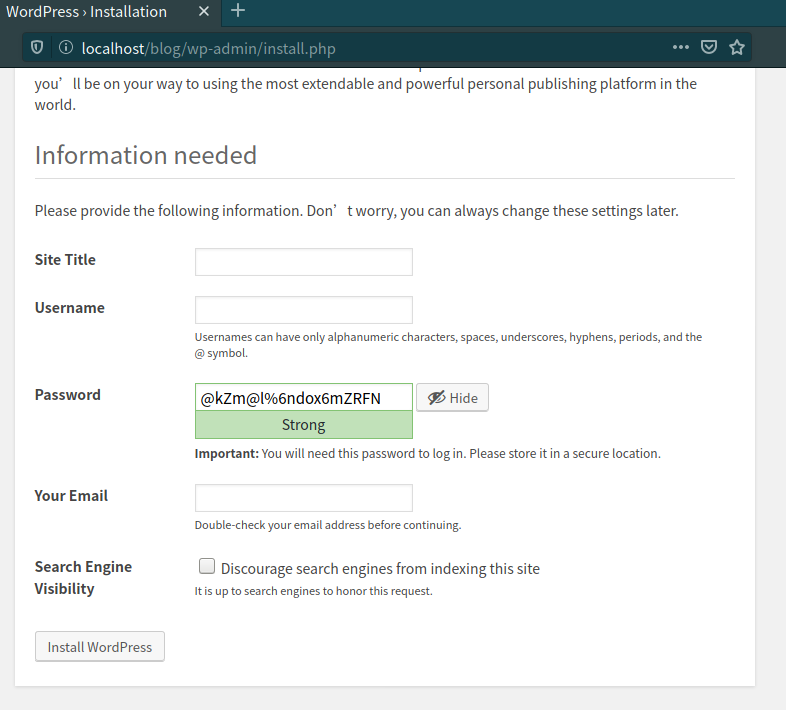 Wordpress installation